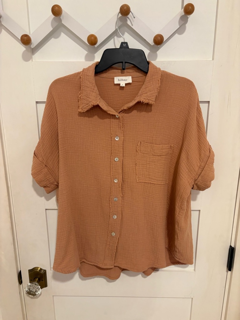 bohme Rust Button-Front Gauze Shirt with Pocket